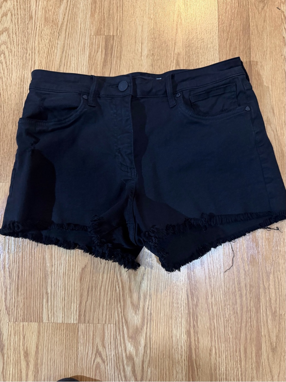 Kut from the Kloth Black Frayed Hem Denim Cutoff Shorts - Picture 1 of 2